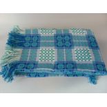 Good quality double weave Welsh blanket, reversible, 240 x 210 cm approx, in shades of duck egg,