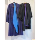 Two University gowns by Ede & Ravenscroft Ltd; one is black, length approx 110 cm, other is navy,