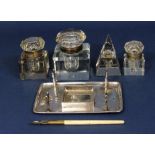 Walker & Hall silver plated standish, with recessed raised area for an ink well