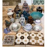 A quantity of 18th and 19th century ceramics, mostly for restoration, including a continental tin