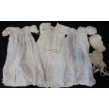 Quantity of antique and vintage white cotton clothing to include christening gown, baby clothes