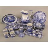 A collection of Copeland Spode blue and white printed Italian pattern wares, including a toilet