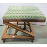 An oak framed multi adjustable stool with hand worked floral tapestry top