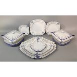 A collection of Shelley Blue Iris pattern dinner wares comprising three lozenge shaped graduated