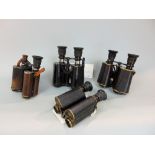 A box of four vintage Ross prismatic binoculars c. 1890-1900 all good optics (one needs loose eye