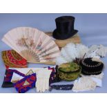Mixed collection of vintage textiles and accessories to include 'Le Francois' top hat, two