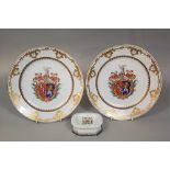 A pair of boxed plates in the 18th century armorial style from the Nelson Rockefeller collection,