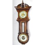 Mahogany cased wall clock barometer/thermometer, 65cm high