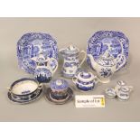 A collection of blue and white printed wares including Copeland Spode Italian pattern plates, two