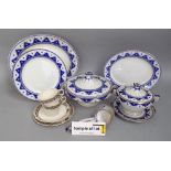 A Burleighware Sefton pattern dinner service in a blue and white repeating geometric design, 12