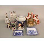 A collection of 19th century Staffordshire figures comprising a group of The Prince and Princess,