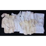 Antique clothing including white cotton hand stitched nightgown, underskirt, christening gowns and