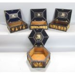 Four various eastern porcupine quill boxes, with typical decoration