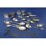 A collection of bijouterie silver to include a vesta case, a matchbox holder, fruit knife, pencil,