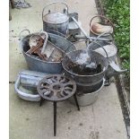 One lot of galvanised and other wares to include a selection of watering cans, buckets, small