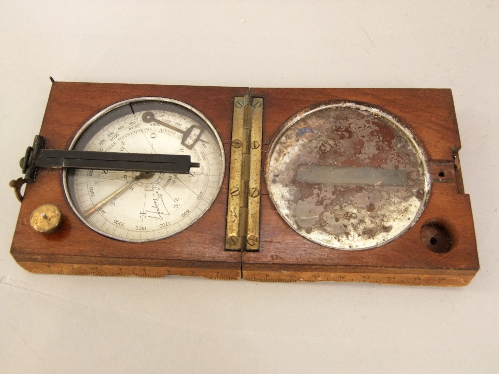 WWI General Peigne Artillery compass with mahogany casework and remains of printed instructions