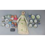 Five German made vintage miniature baby dolls, each 10 cm tall, with composition bodies and