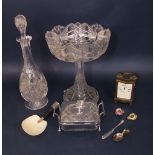 Good quality glass comport or pedestal bowl with star and leaf cut panels, 31cm high; together