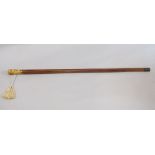 Early 18th century Malacca shafted walking cane with ivory knop handle with beaded inlaid