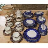 A quantity of Wedgwood & Co Granada pattern blue and white printed dinnerwares in the art nouveau