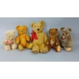 Five 1950/60 teddy bears including a Wendy Boston bear, Berlin souvenir bear, a 16" tall bear with