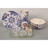 Three pieces of Mason's Applique pattern wares comprising an octagonal bowl, a vase of cylindrical