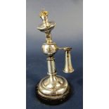 Interesting novelty silver taperstick in the form of a miniature candlestick telephone, upon a