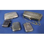 A mixed collection of silver to include silver cigarette case and two silver vestas, 4.5oz approx;