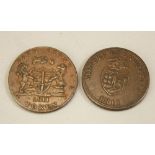 1811 bronze token - BB & Co and 1811 Bath Penny token given by S Whitchurch and W Dore