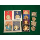 Collection of Elizabeth II crowns - 2 x £5 coins, royal birthday medals