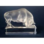 Lalique opaque glass mascot/paperweight in the form of a charging bull, 12cm long