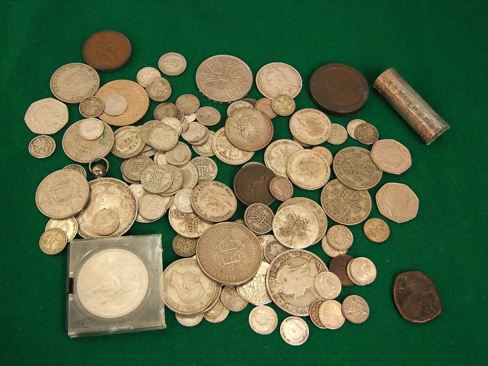Mixed collection of silver coinage - Victorian - QEII together with a bronze cartwheel penny, etc