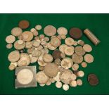 Mixed collection of silver coinage - Victorian - QEII together with a bronze cartwheel penny, etc