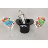 A good cocktail glass lot to include a top hat glass ice bucket, cocktail mixer, four Martini