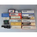 Box of vintage railway model kits, most partly constructed, including kits by McGowan models,