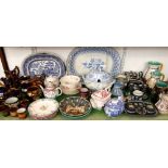 An extensive collection of mainly 19th century ceramics including a blue and white printed soup