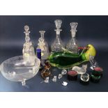 Collection of glassware to include three pairs of decanters, two Venetian glass animals to include a