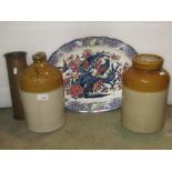 A collection of salt glazed jars including H & J Bateman of Stroud, and a World War I shell case,