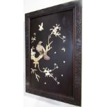 Chinese relief picture with birds amidst blossom tree decorated with bone and mother of pearl,