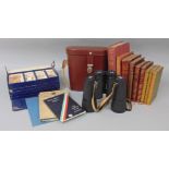 Box of miscellaneous items to include a Mahjong set, pair of Carl Zeiss Jena binoculars and