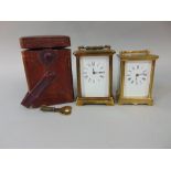 Two brass cased carriage clocks, one with a Morocco leather cased