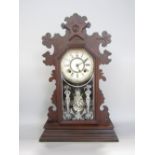 Ansonia Clock Co mahogany cased shelf clock with decorative glass front