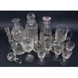 Collection of glassware to include decanters, jugs, goblets etc