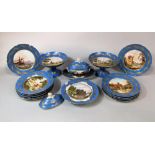 A collection of 19th century French blue ground dessert wares in the Sevres manner comprising a pair