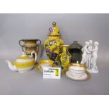 A quantity of 19th century and later ceramics including a Mason Ironstone yellow ground vase and