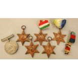 A collection of WWII medals Atlantic, Africa, Italy and Pacific - 39-45 star and a 39-45 war medal