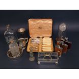 Mixed collection of glassware to include two antique etched glass decanter bottles, a glass