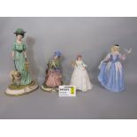 A collection of Franklin Mint and similar ceramic figures of elegant ladies, a thrush, etc, together