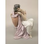 A Lladro Daisa figure of a sleeping woman in classical style drapery resting on an urn, 26.5cm tall