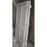 Five reclaimed panelled doors, four painted pine, the other hardwood